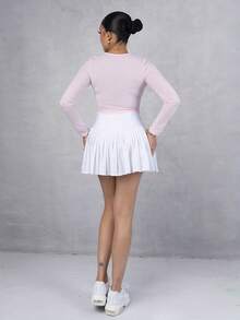Melissa Matos 1 pieza Blusa casual de mujer de manga larga, ajustada, de unicolor con nudo delantero - Rosa - Ver 2