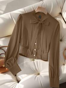 Ladies' Elegant And Commuter Autumn Shirts - Khaki - View 3