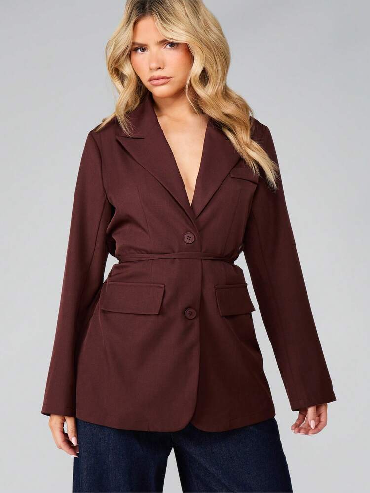 MISSGUIDED Professioneller doppelreihiger Blazer mit Gürtel für Business-Bürokleidung, Herbst-Winter-Oberbekleidung