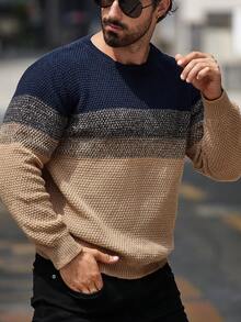 Manfinity Mode Áo len dệt kim dài tay cổ tròn màu tương phản cho nam, mùa thu/đông - Nhiều màu - Xem 6