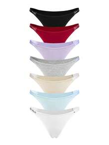 Lowkey Lull 7条装彩色花卉图案和纯色巴西式女士内裤，带字母腰带 - 彩色 - 查看 13