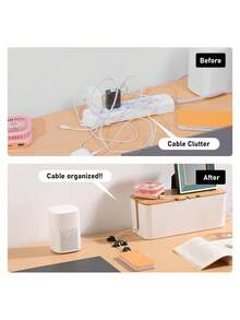 Große Kabelmanagementbox - Holzoptik Kabelorganizer und Abdeckung für TV-Kabel, Computer, USB-Hub und Steckdosenleiste unter dem Schreibtisch - ABS-Material - Verschiedenfarbig - Übersicht 3