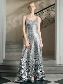 Anewsta Đầm dài hở lưng đính hạt sequin gợi cảm mới cho nữ, màu bạc/xám, phong cách đường phố, châu Âu và Mỹ, thích hợp cho tiệc tùng, sinh nhật, tiệc chiêu đãi - Bạc - Xem 3