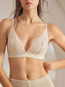Ocili Women's Comfortable Cotton Rib Knit Bra - Khaki - View 5