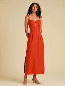 Travachic 纯色梭织吊带修身连衣裙，女士度假款 - 橘色 - 查看 6
