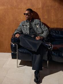 AKNOTIC Business Casual Men's Plaid Long Sleeve Multi-Pocket Chest Patch Jacket, Autumn/Winter - Black - View 4