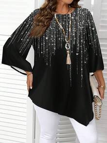 EMERY ROSE Plus Size Casual Minimalist All-Over Print Shirt, Spring/Autumn