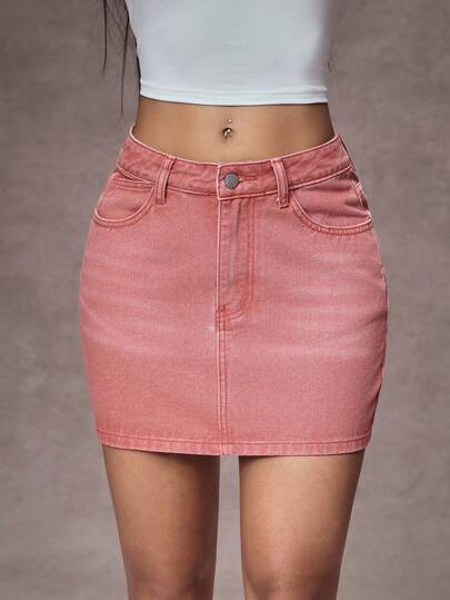 SHEIN Essnce Damkjol med fickdekorationer, avslappnad och mångsidig denim