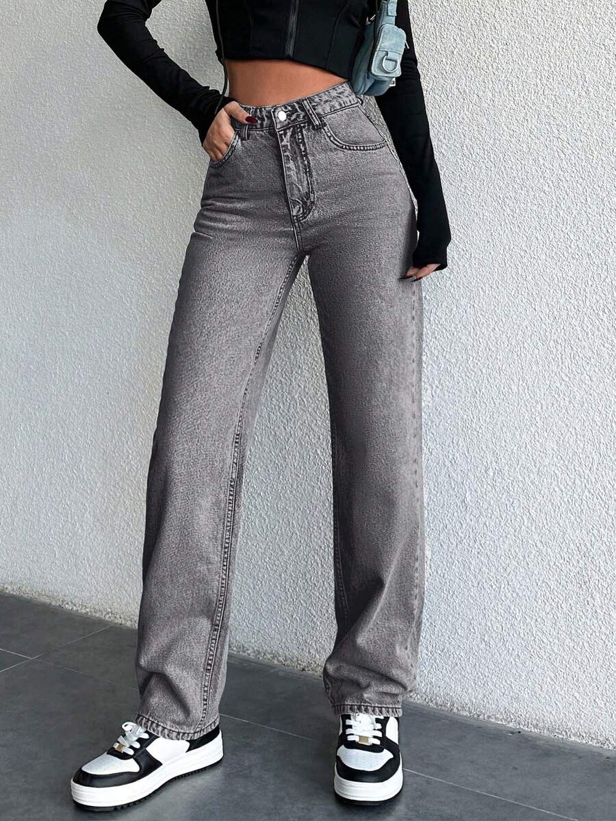 SHEIN Tall 100%Cotton High Waist Straight Leg Jeans