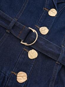 GlowEve 女士翻领长袖单排扣休闲牛仔衬衫裙 - 藍色 - 查看 4