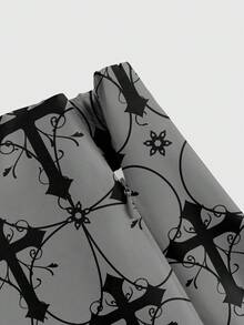 ROMWE Goth Dark Mysterious Ruched Cross Baroque Vine Print High Slit Skirt For Women - Black - View 3