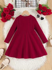 SHEIN Váy dài vừa phải thiết kế xẻ tà cổ tròn thanh lịch dành cho bé gái tuổi teen, thích hợp mặc đi học, mặc thường ngày, thu/đông - Đỏ - Xem 8