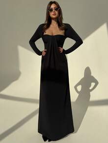 Aloruh Women's Solid Color Dress, Suitable For Commuting - Black - View 5