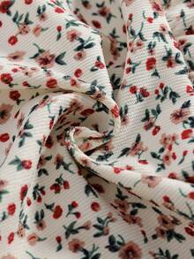 SHEIN Genkimix Kids 两件套女童时尚碎花圆领长袖上衣，饰有3D蝴蝶结，搭配松紧腰阔腿裤，休闲百搭，适合日常穿着和派对，秋季必备 - 棕色 - 查看 7