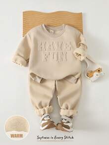 Cozy Pixies 2 Stücke/Set Jungen Trainingsanzug, geprägtes Buchstaben-Grafik-Sweatshirt mit Rundhalsausschnitt und Langarm sowie Jogginghose mit elastischem Bund, bequemer, lässiger Grundausstattung für Innen, Außen, Lässig, Schule, Sport, Party, Festival, geeignet für Herbst/Winter