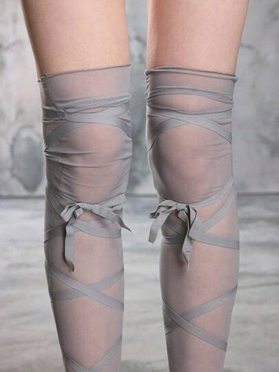 Anime Calcetines largos de tubo de unicolor ajustables para mujer, con correas cruzadas asimétricas sobre la rodilla, estilo punk Y2K, adecuados para salir, citas, campus, festivales de música, etc.