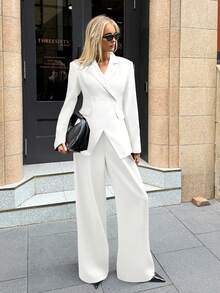 Aloruh Angola Red Basic Office/Casual Suit Set - White - View 4