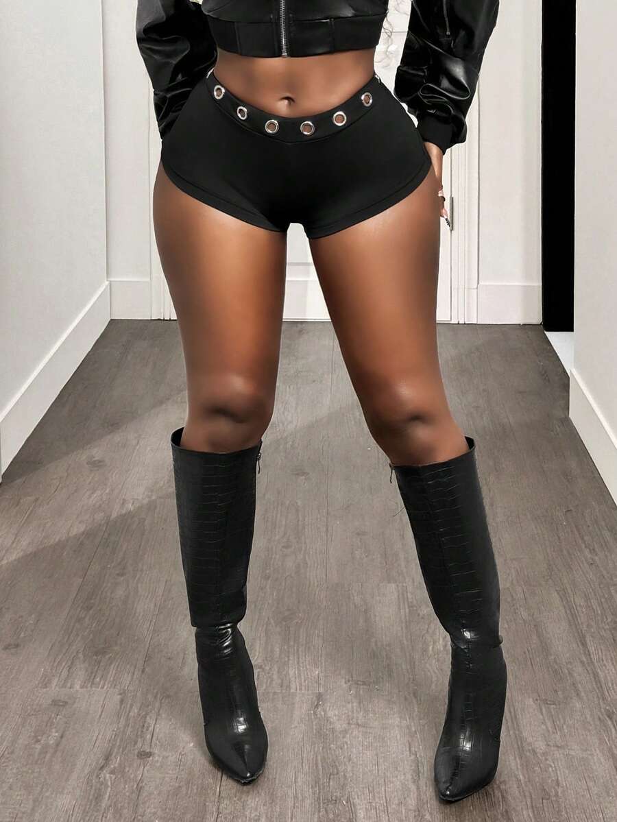 BamGleam Women's Fashionable Sexy Low Waist Mini Shorts - Black - View 1