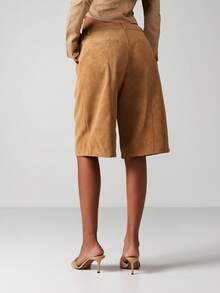 MISSGUIDED 女士麂皮阔腿百慕大短裤 - 高腰夏季节日休闲装 - 棕色 - 查看 2