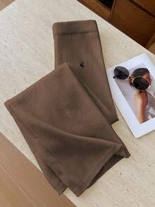 Elamini 女式休闲百搭户外白色刺绣长款系带针织毛衣裤