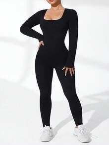 Rhythm Era 无缝高弹力运动瑜伽健身黑色连体衣