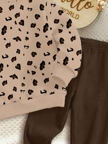 SHEIN Happikins 2pcs/Set Cute Rabbit & Leopard Print Top And Leggings Set, Baby Girl Casual Soft Thick Crew Neck Long Sleeve Sweatshirt And Skinny Pants, Suitable For Autumn/Winter Daily Wear, Christmas, New Year, Street Style, Home - Multicolor - View 4