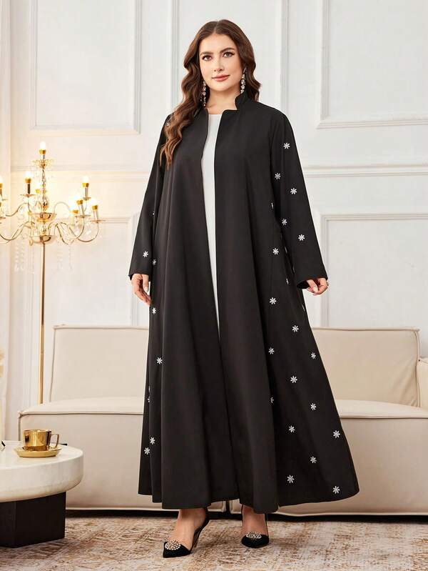 Al Najma Women's Loose Fit Long Sleeve Embroidered Patchwork Elegant Plus Size Arabic Abaya