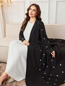 Al Najma Women's Loose Fit Long Sleeve Embroidered Patchwork Elegant Plus Size Arabic Abaya - Black - View 6