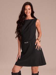 Enchnt Women's Black Striped Sparkle Rhinestone Sleeveless Mini Dress,Chic&Elegant For Date&Holiday&Office&Bissness,Casual Summer Black And White Outfits - Black - View 4