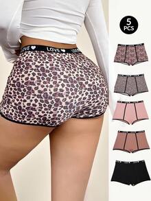 5pcs/Pack Plus Size Fashionable Leopard Print Boxer Briefs - Multicolor - View 1