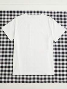 EMERY ROSE Women's Heart Pattern Printed Round Neck Short Sleeve Casual T-Shirt For Summer For New Year Clothes Graphic Tees Women Tops - White - View 2