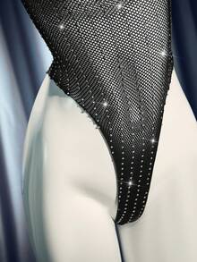 Bộ đồ liền thân lưới lưới đính đá đen Midnight Glam gợi cảm, thích hợp cho tiệc đêm - màu đen - Xem 6