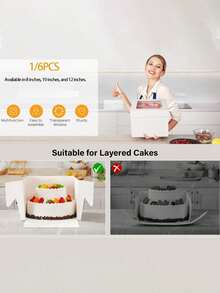 6个/1包 透明波浪窗蛋糕包装盒，坚固的纸板甜点展示盒，3种尺寸：8英寸/10英寸/12英寸，适用于圣诞派对甜点桌、节日礼品包装、圣诞纸杯蛋糕、姜饼屋、圣诞树干蛋糕、节日饼干托盘、冬季婚礼甜点、情人节甜点、生日庆祝和家庭烘焙 - 优质烘焙展示用品 - 彩色 - 查看 3