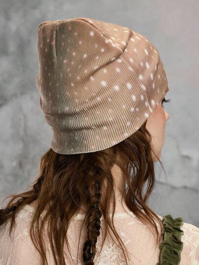 Fairycore 1pc Brown Deer Pattern Animal Print Retro Beanie Hat, Stylish & Minimalist, Suitable For Daily Wear, School, Dates, Shopping, Christmas, Halloween And More