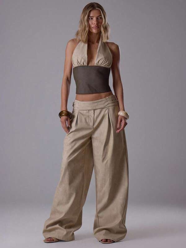 MUSERA Pantaloni de costum plisați, cu talie joasă, cu croială dreaptă, cu curea dublă, eleganti, pentru ieșiri în oraș, toamna, sexy, drăguți, cool, streetwear, zori, iarnă, petrecere de Ziua Recunoștinței