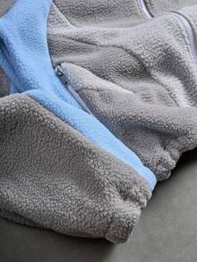 Manfinity EMRG Men's Contrast Color Patchwork Zip-Up Hooded Jacket, Autumn/Winter, Gray Zip Up, Cropped Men S Zip Up Hoodie, Shark Hoodie Jacket - Grey - View 8