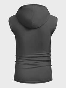 Manfinity Homme Men Solid Color Drawstring Hooded Wide Strap Tank Top, Summer - Dark Grey - View 3