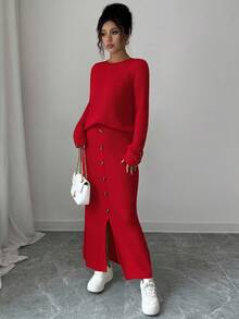 Elenzga 两件套女士休闲长袖上衣和迷你裙套装