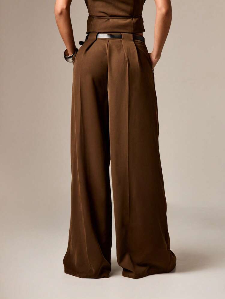 High Waisted Wide Leg Palazzo Trousers With Belt