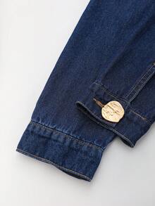 GlowEve 女士翻领长袖单排扣休闲牛仔衬衫裙 - 藍色 - 查看 5