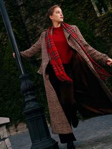 MOTF PREMIUM FALL WINTER WOOL PLAID OVERCOAT - Coffee Brown - View 9