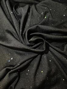 Firerie Gaun Malam Formal Musim Gugur Elegan Ukuran Plus Warna Hitam, Gaun Mini Lengan Panjang Berkerut Bergaris Payet dengan Kerah Turtleneck untuk Natal & Acara Gala - Hitam - View 8