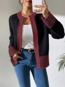 Áo len cardigan sọc đen trắng đa năng thời trang Pháp - màu đen - Xem 4