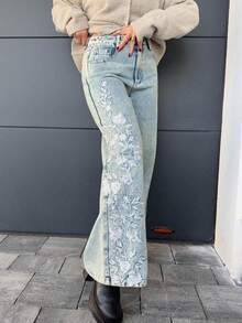 Jeta Ari 春节、情人节、节日及休闲优雅花卉刺绣女裤 - 水鴨藍 - 查看 5