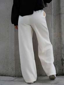 SAYEHFBABY Pin-Tuck Detail Wide Leg Sweatpants Spring Vacation Airport, Casual Fall, Autumn, Winter, Back To School Christmas - Beige - View 2