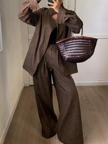 DAZY Damen Zweiteiler aus strukturiertem Stoff mit taillierter Passform, locker geschnittenes Top und Hose, Herbst/Winter