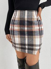 Chiquease 女士格紋分裂式下擺裙 - 彩色 - 查看 6