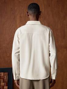 AKNOTIC 男士休闲浅卡其色长袖衬衫 - 卡其色 - 查看 7