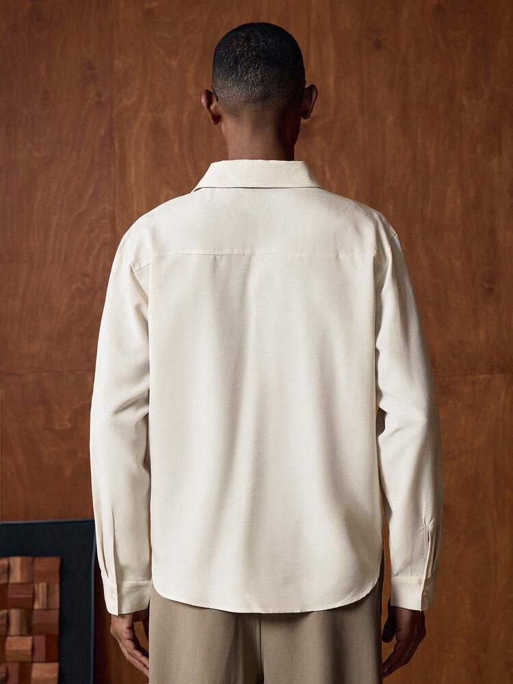 メンズカジュアル ライトカーキ デザインシャツ 長袖トップス