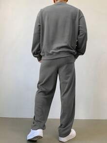 DAZY Men's Solid Color Thick Sweatshirt Set, Autumn - Grey - View 2
